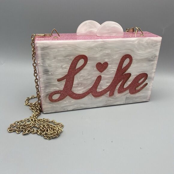 Bari Lynn Like / Love Acrylic Glitter Purse Crossbody Chain Clutch Magnetic - Picture 2 of 7